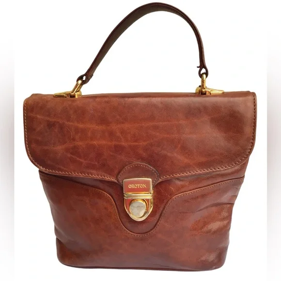 Oroton Vintage Brown Leather Satchel Made In Australia - Picture 4 of 15